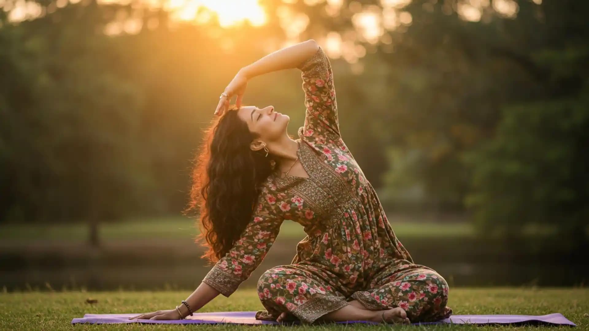 Iyengar Yoga practice at golden hour
