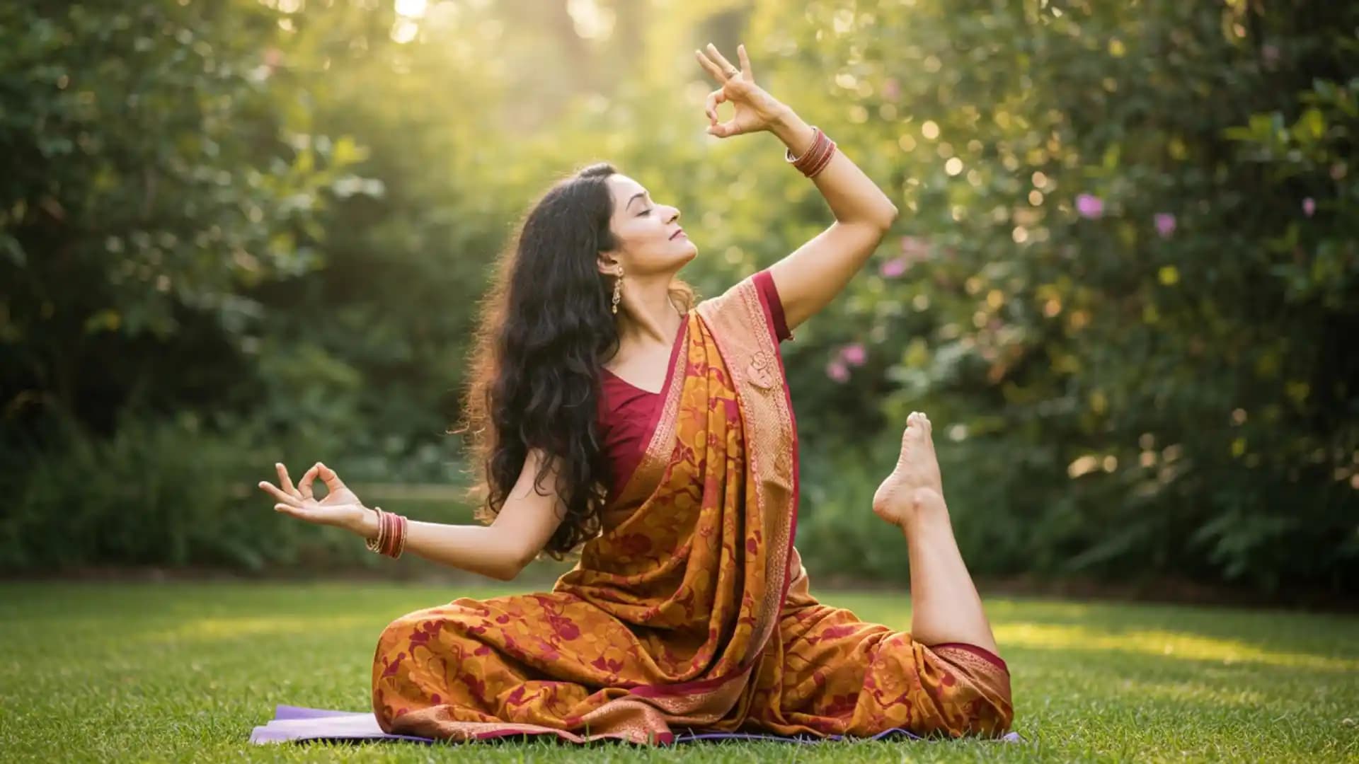 Yoga teacher in a graceful asana